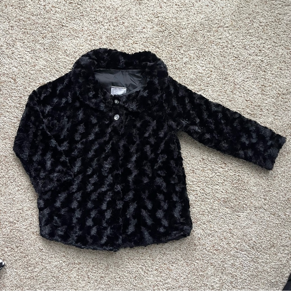 Kid Fashion Black Faux Fur Jacket